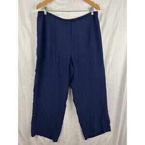 Eileen Fisher 100% Silk Blue Wide Leg Pants Career LARGE Womens Zip Front